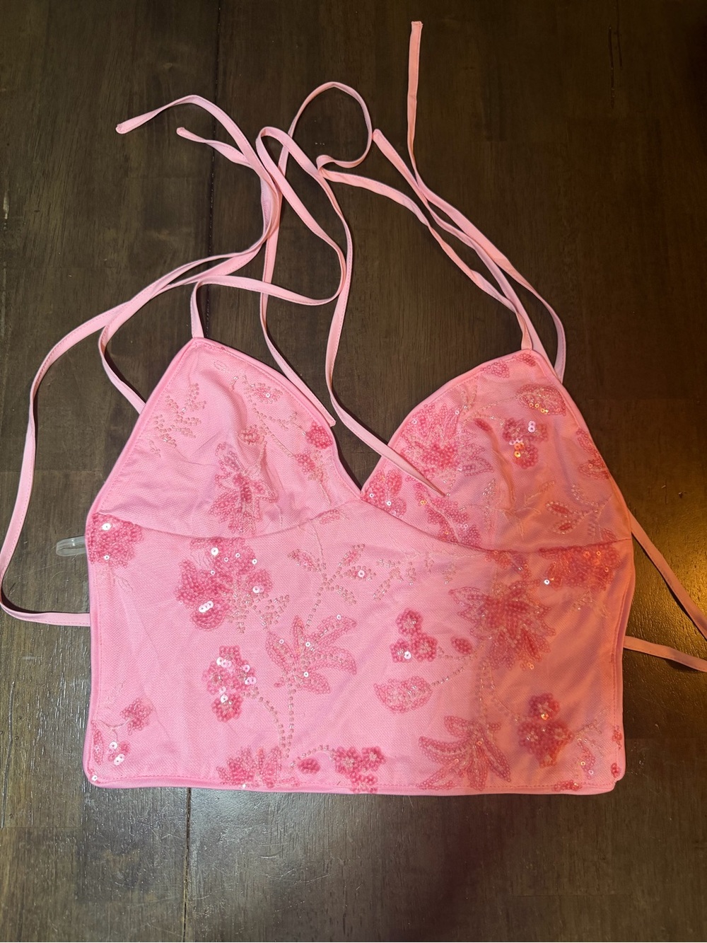 Tilly's Pink Sequin Floral Halter Camisole